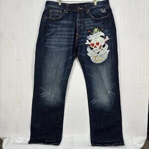 Ed Hardy Jeans 36x34 Christian Audigier Love Kills Slowly Death Skull Y2K Tattoo